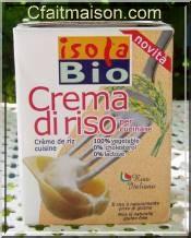 riz cuisine, marque Isola Bio, Crema di riso