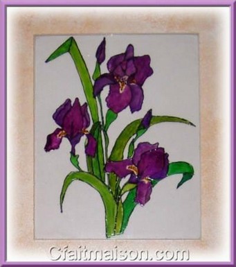 Peinture sur verre, motifs iris.