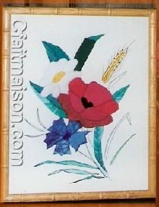 tableau avec bl, coquelicot, bleuet et marguerite, ralis en carton mousse avec incrustation de tissus.