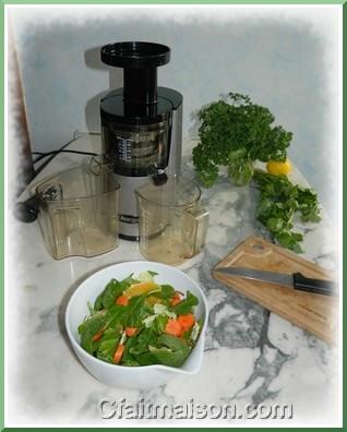 Préparation des légumes pour jus avec l'Hurom Omega VSJ.