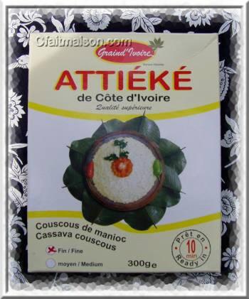 Boîte d'attiéké de Côte d'Ivoire.